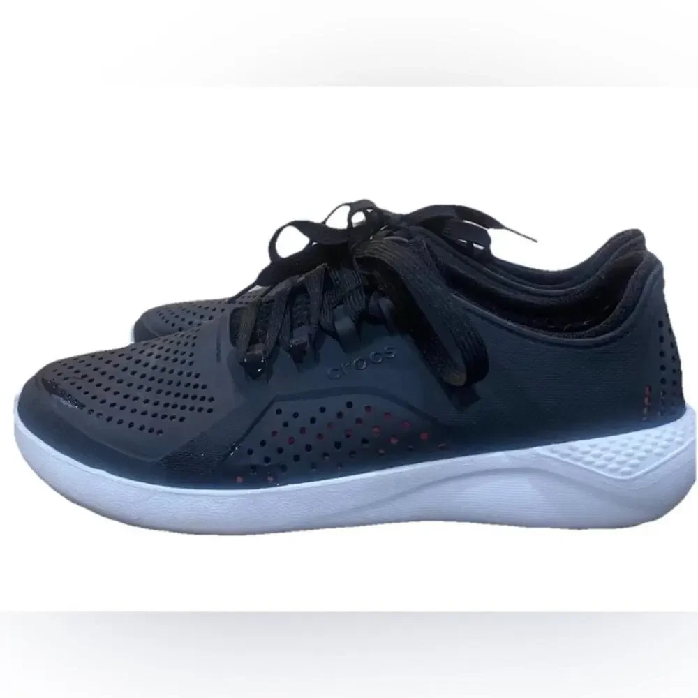 Crocs LiteRide Pacer Shoes Men’s 9 Black Lace Up Comfort Water Pool Sneakers